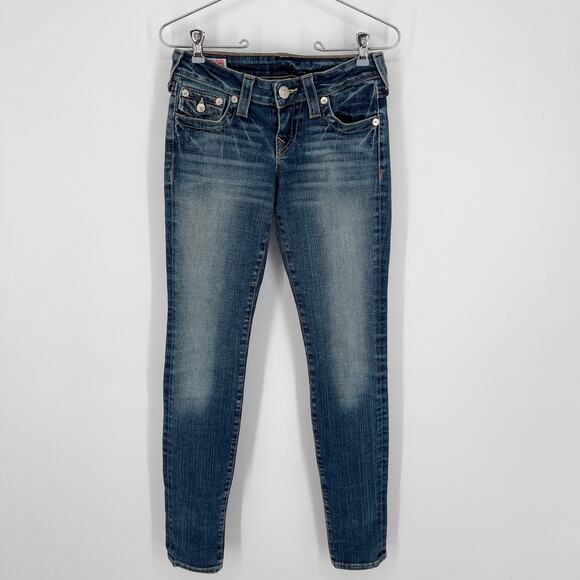 True Religion Julie Jeans Womens Sz 26 Skinny Low Rise Flap Pockets Blue - Picture 1 of 8